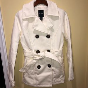 Me Jane Polywool Blend Double Breasted Pea Coat in Winter White